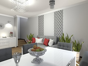 Segment w Warszawie - wybrane pomieszczenia - Średni szary salon z jadalnią, styl glamour - zdjęcie od Medyńscy Projektowanie