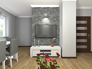 Segment w Warszawie - wybrane pomieszczenia - Średni biały szary salon z jadalnią, styl glamour - zdjęcie od Medyńscy Projektowanie