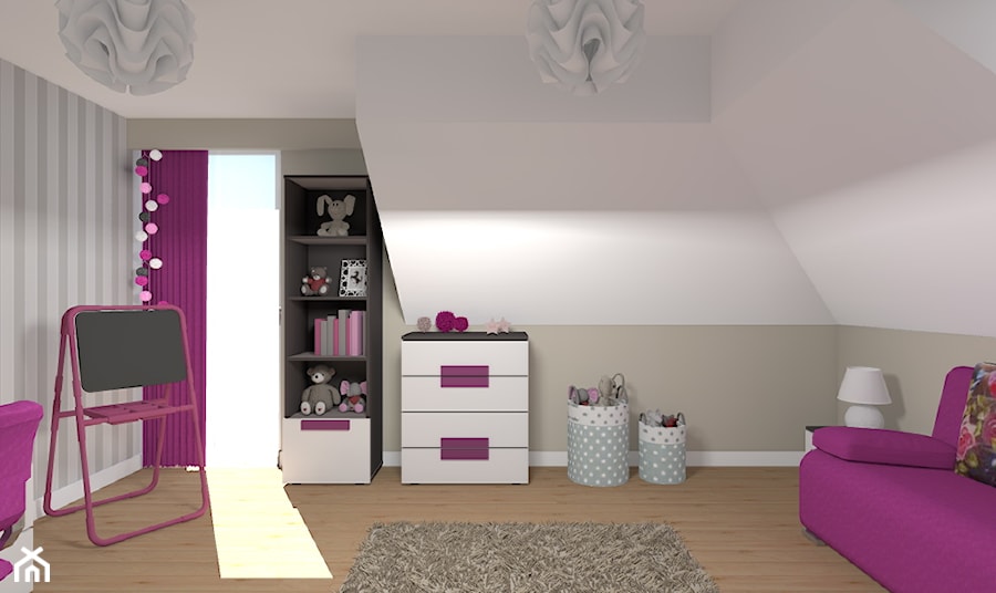 Pokój dla dziewczynki - Średni biały szary pokój dziecka dla nastolatka dla dziewczynki, styl nowoczesny - zdjęcie od Medyńscy Projektowanie