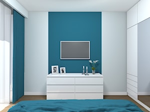Mieszkanie 94m2 Warszawa-Wilanów - Mała biała szara sypialnia, styl nowoczesny - zdjęcie od Medyńscy Projektowanie