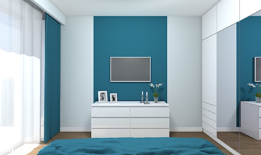 Mieszkanie 94m2 Warszawa-Wilanów - Mała biała szara sypialnia, styl nowoczesny - zdjęcie od Medyńscy Projektowanie