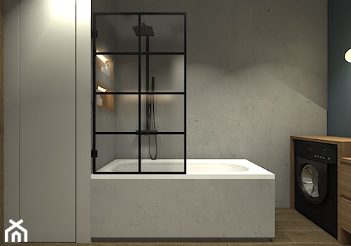 Segment w Kobyłce - część dzienna z łazienką - Średnia bez okna z pralką / suszarką łazienka, styl industrialny - zdjęcie od Medyńscy Projektowanie