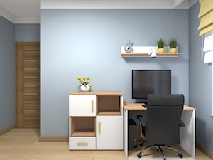 Mieszkanie w Warszawie 113m2 - Średnie w osobnym pomieszczeniu niebieskie szare biuro - zdjęcie od Medyńscy Projektowanie