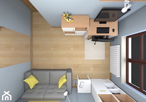 Mieszkanie w Warszawie 113m2 - Średnie w osobnym pomieszczeniu z sofą szare biuro - zdjęcie od Medyńscy Projektowanie