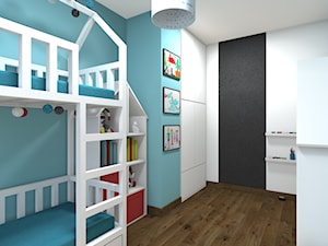 Mieszkanie 2-poziomowe 80m2 w Warszawie - Średni biały niebieski pokój dziecka dla dziecka dla nastolatka dla chłopca dla dziewczynki dla rodzeństwa - zdjęcie od Medyńscy Projektowanie