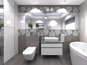 Segment w Warszawie - wybrane pomieszczenia - Średnia na poddaszu z lustrem łazienka z oknem, styl glamour - zdjęcie od Medyńscy Projektowanie