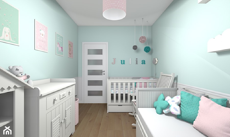 Mieszkanie 94m2 Warszawa-Wilanów - Mały niebieski pokój dziecka dla niemowlaka dla dziewczynki, styl nowoczesny - zdjęcie od Medyńscy Projektowanie