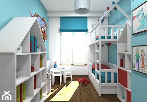 Mieszkanie 2-poziomowe 80m2 w Warszawie - Średni szary niebieski pokój dziecka dla dziecka dla chłop ... - zdjęcie od Medyńscy Projektowanie