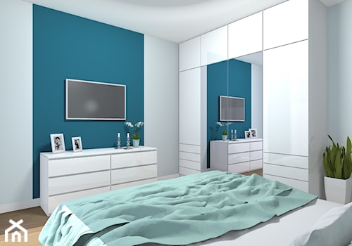Mieszkanie 94m2 Warszawa-Wilanów - Średnia niebieska szara sypialnia, styl nowoczesny - zdjęcie od Medyńscy Projektowanie