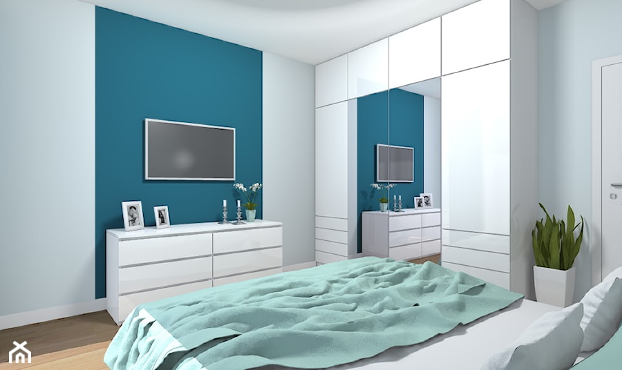 Mieszkanie 94m2 Warszawa-Wilanów - Średnia niebieska szara sypialnia, styl nowoczesny - zdjęcie od Medyńscy Projektowanie