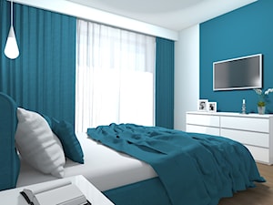 Mieszkanie 94m2 Warszawa-Wilanów - Średnia biała niebieska sypialnia, styl nowoczesny - zdjęcie od Medyńscy Projektowanie