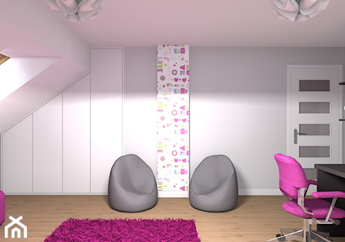 Pokój dla dziewczynki - Średni różowy szary pokój dziecka dla nastolatka dla dziewczynki, styl nowoczesny - zdjęcie od Medyńscy Projektowanie