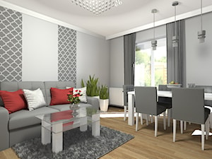 Segment w Warszawie - wybrane pomieszczenia - Średni szary salon z jadalnią, styl glamour - zdjęcie od Medyńscy Projektowanie