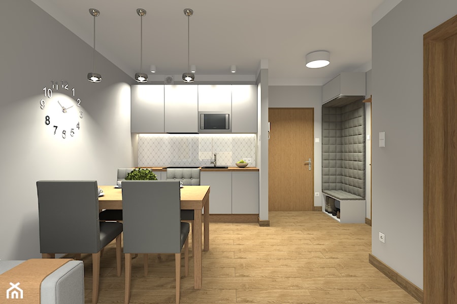 Apartament w Zakopanem ul. Piłsudskiego - Mały szary salon z kuchnią z jadalnią, styl nowoczesny - zdjęcie od Medyńscy Projektowanie