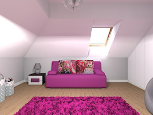 Pokój dla dziewczynki - Średni różowy szary pokój dziecka dla nastolatka dla dziewczynki, styl nowoczesny - zdjęcie od Medyńscy Projektowanie