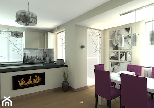 Mieszkanie 2-poziomowe w Warszawie - Mały biały salon z kuchnią z jadalnią, styl nowoczesny - zdjęcie od Medyńscy Projektowanie