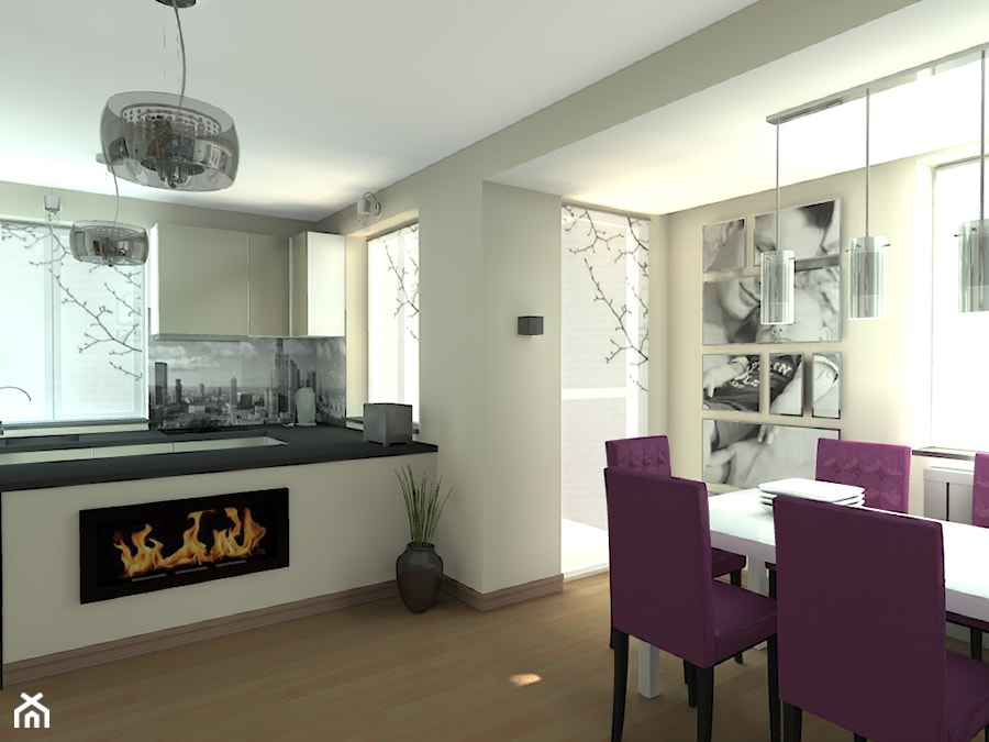 Mieszkanie 2-poziomowe w Warszawie - Mały biały salon z kuchnią z jadalnią, styl nowoczesny - zdjęcie od Medyńscy Projektowanie