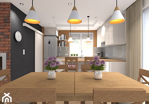 Dom w Rzeszotarach pod Krakowem - Średnia czarna jadalnia w salonie w kuchni, styl nowoczesny - zdjęcie od Medyńscy Projektowanie