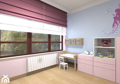 Mieszkanie w Warszawie 113m2 - Mały różowy niebieski pokój dziecka dla dziecka dla dziewczynki - zdjęcie od Medyńscy Projektowanie