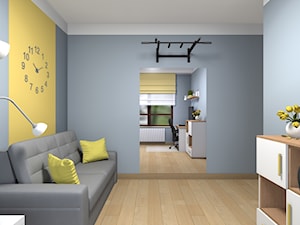 Mieszkanie w Warszawie 113m2 - Średnie w osobnym pomieszczeniu z sofą szare żółte biuro - zdjęcie od Medyńscy Projektowanie
