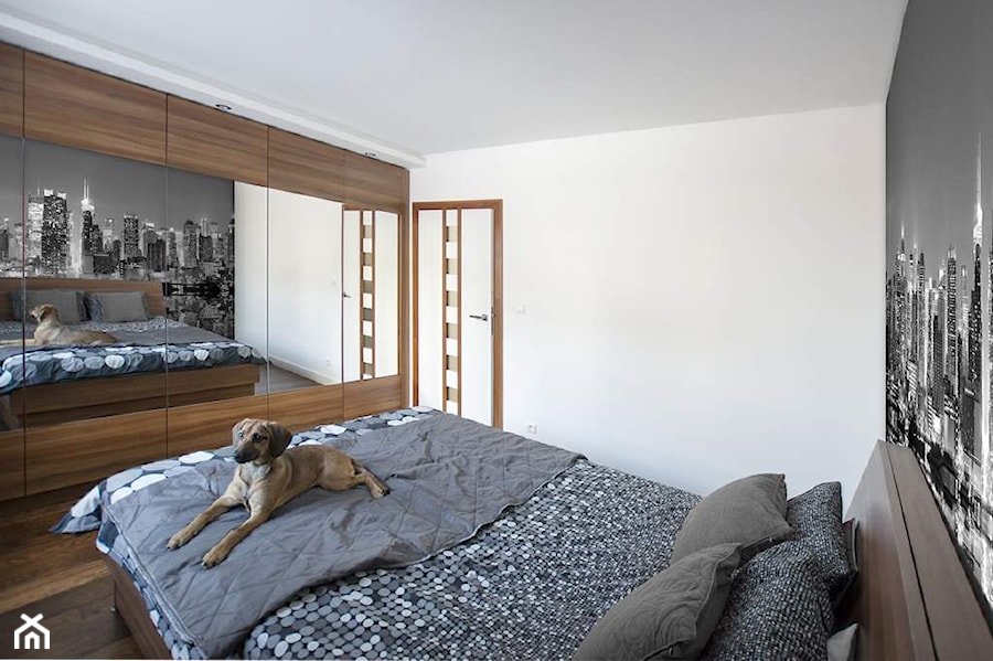 Mieszkanie 50m2 Warszawa Mokotów - REALIZACJA - Duża sypialnia, styl nowoczesny - zdjęcie od Medyńscy Projektowanie