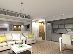 Projekt mieszkania 53m2 Warszawa-Włochy - Średni biały salon z kuchnią z jadalnią, styl nowoczesny - zdjęcie od Medyńscy Projektowanie