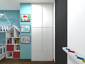 Mieszkanie 2-poziomowe 80m2 w Warszawie - Mały niebieski pokój dziecka dla dziecka dla nastolatka dla chłopca dla dziewczynki dla rodzeństwa - zdjęcie od Medyńscy Projektowanie