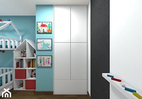 Mieszkanie 2-poziomowe 80m2 w Warszawie - Mały niebieski pokój dziecka dla dziecka dla nastolatka dla chłopca dla dziewczynki dla rodzeństwa - zdjęcie od Medyńscy Projektowanie
