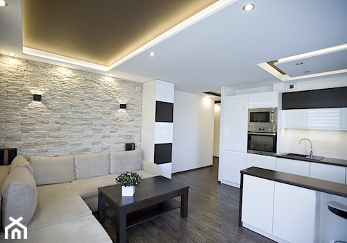 Mieszkanie we Wrocławiu - REALIZACJA - Średni salon z kuchnią, styl nowoczesny - zdjęcie od Medyńscy Projektowanie
