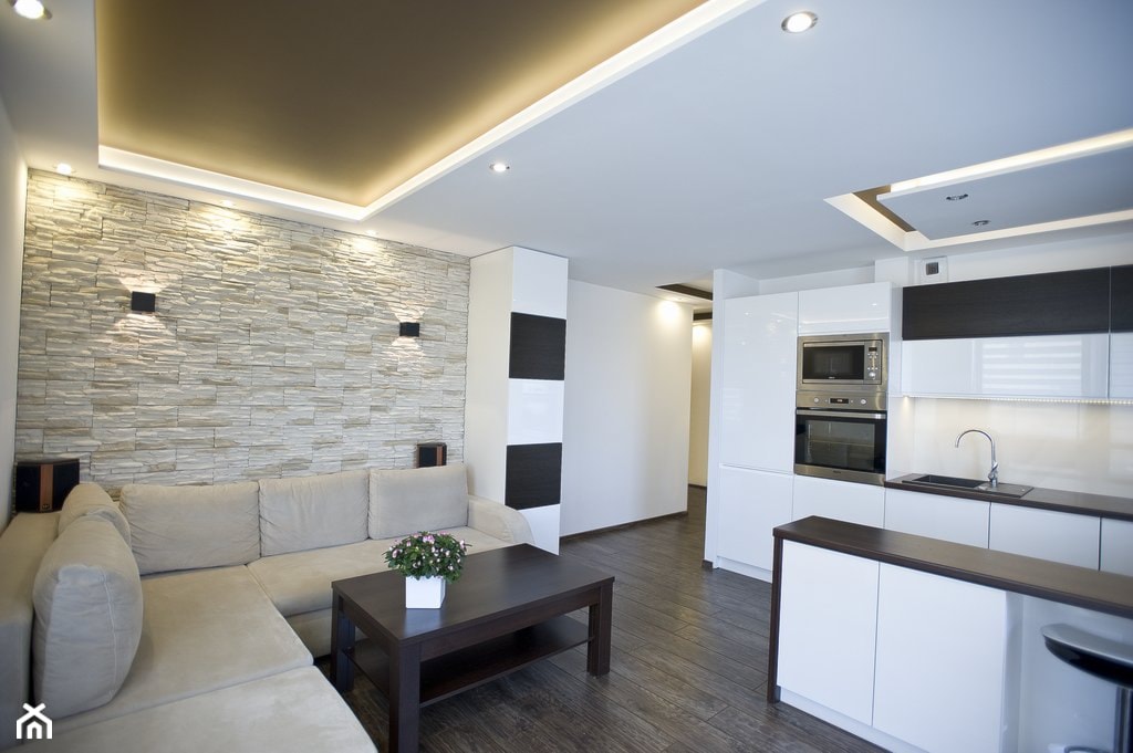 Mieszkanie we Wrocławiu - REALIZACJA - Średni salon z kuchnią, styl nowoczesny - zdjęcie od Medyńscy Projektowanie - Homebook