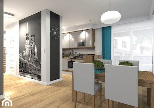 Mieszkanie 84m2 Warszawa - Wilanów - Średnia biała czarna szara jadalnia jako osobne pomieszczenie, styl nowoczesny - zdjęcie od Medyńscy Projektowanie