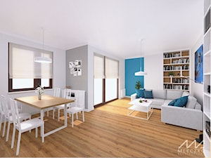 Mieszkanie w Konstancinie - Duży niebieski szary salon z jadalnią, styl nowoczesny - zdjęcie od mleczko architektura