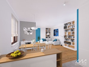 Mieszkanie w Konstancinie - Średni szary salon z kuchnią z jadalnią, styl nowoczesny - zdjęcie od mleczko architektura