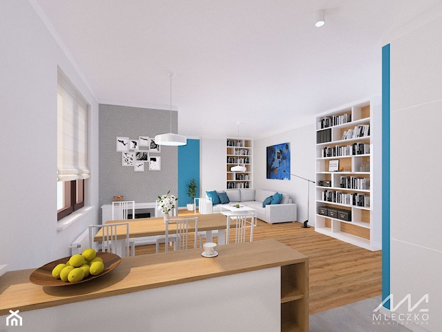 Mieszkanie w Konstancinie - Średni szary salon z kuchnią z jadalnią, styl nowoczesny - zdjęcie od mleczko architektura