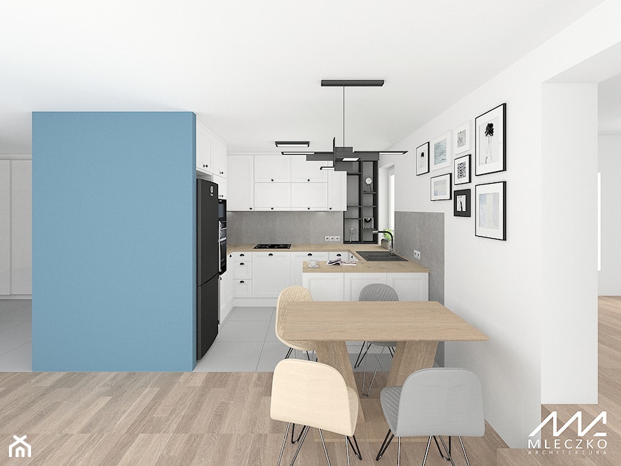 Kuchnia z błękitnym akcentem - zdjęcie od mleczko architektura