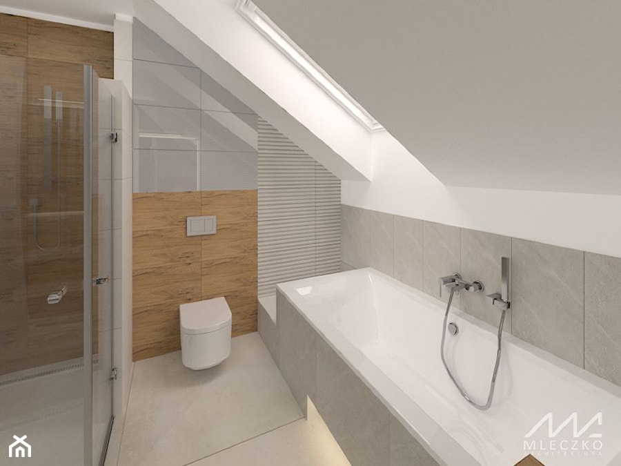 Projekt wnętrz domu w Łuczycach - Średnia na poddaszu łazienka z oknem, styl tradycyjny - zdjęcie od mleczko architektura
