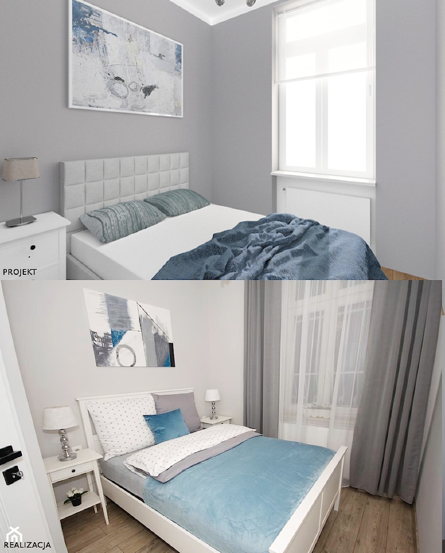 Mieszkanie na Miodowej - Mała szara sypialnia - zdjęcie od mleczko architektura