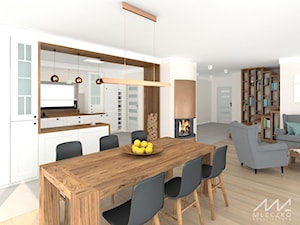 Projekt wnętrz domu w Łuczycach - Średnia biała jadalnia w salonie w kuchni, styl tradycyjny - zdjęcie od mleczko architektura