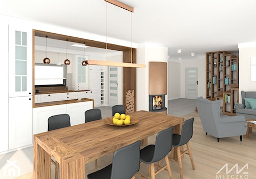 Projekt wnętrz domu w Łuczycach - Średnia biała jadalnia w salonie w kuchni, styl tradycyjny - zdjęcie od mleczko architektura