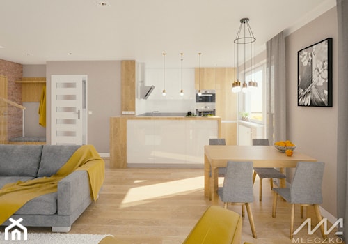 Mieszkanie z bursztynowym akcentem - Mały szary salon z kuchnią z jadalnią, styl tradycyjny - zdjęcie od mleczko architektura