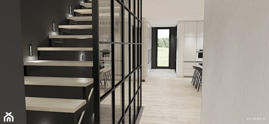 Projekt wnętrz domu w stylu nowoczesnym w Bielsku-Białej - Schody, styl nowoczesny - zdjęcie od AW-STUDIO Pracownia Architektury Wnętrz