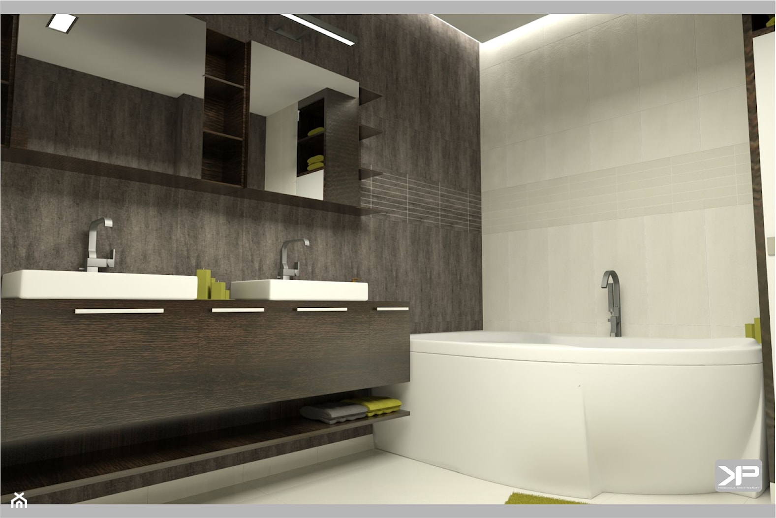 Łazienka wystrój nowoczesna w kolorach biel, brąz, szary, beż - zdjęcie od KP Produkcja Archi-Tektury - Homebook