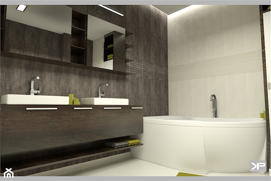Łazienka wystrój nowoczesna w kolorach biel, brąz, szary, beż - zdjęcie od KP Produkcja Archi-Tektury