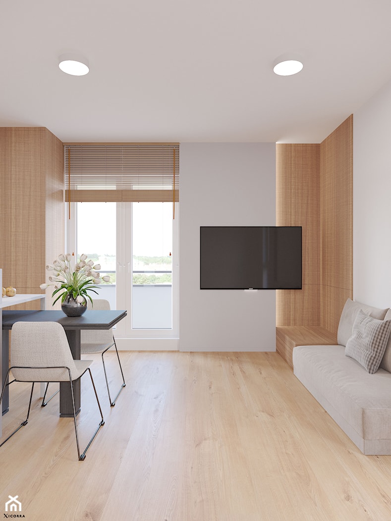 Apartament z ażurową kuchnią - Salon, styl minimalistyczny - zdjęcie od Xicorra Living - Homebook