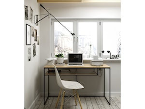 Aranżacja mebli twardych - Małe białe z fotografiami na ścianie biuro, styl industrialny - zdjęcie od Foto-Meble