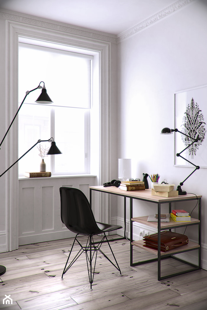 Aranżacja mebli twardych - Małe białe biuro, styl industrialny - zdjęcie od Foto-Meble - Homebook