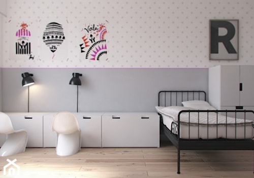 dom Łódź - Średni biały szary pokój dziecka dla dziecka dla nastolatka dla chłopca dla dziewczynki, styl skandynawski - zdjęcie od oshi pracownia projektowa