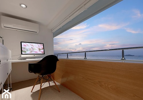 JACHT - Azalea Cruize - Małe z zabudowanym biurkiem szare biuro, styl nowoczesny - zdjęcie od oshi pracownia projektowa