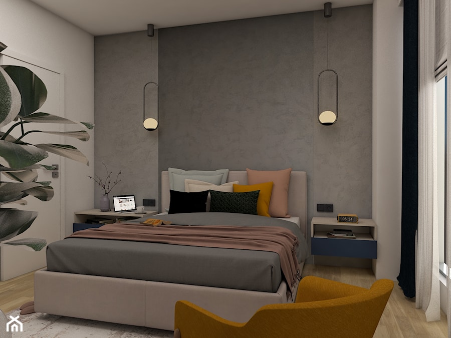 Sypialnia w nowoczesnym stylu z dodatkiem betonu - zdjęcie od Bello Arti Agata Michalak