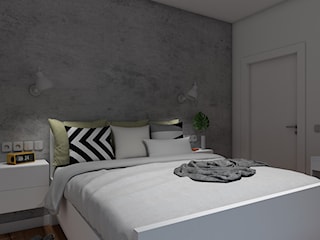 Projekt sypialni nowoczesnej ze ścianą z betonu